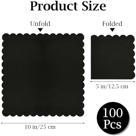 100 Pcs Cocktail Napkins, 2-Ply 5 x 5 Inches Disposable Scalloped Napkins, Thick Premium Dessert Napkins for Party, Wedding, Dinner, Birthday, Anniversary, Festival (Black)