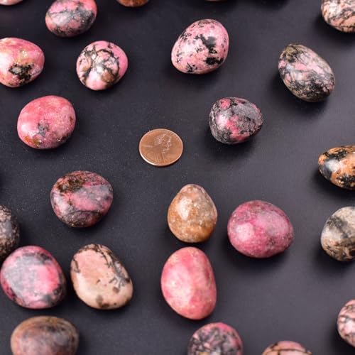Polished Stone Set Rhodonite Crystals, 0.8" Handpicked Tumbled Gemstones Rocks, Pebbles for Reiki, Chakra, Healing, Home Decor