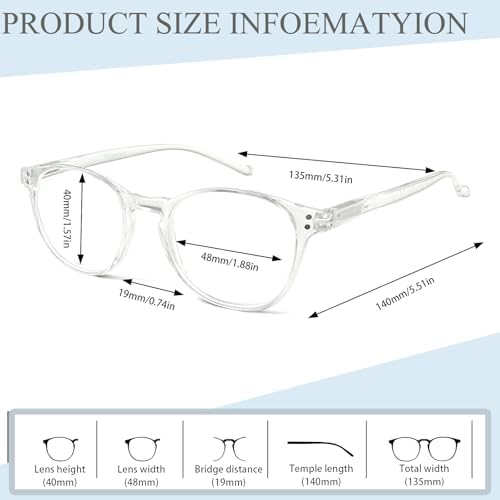 5 Pairs Reading Glasses - Standard Fit Spring Hinge Readers Glasses for Men and Women (5 Pack Transparent, 2.00)