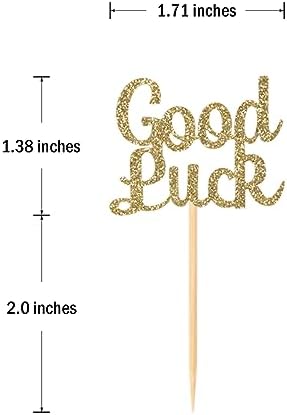 24 Pieces Light Gold Glitter We Will Miss You Cupcake Toppers Good Luck Heart Cake Picks for Going Away Party Table Decorations