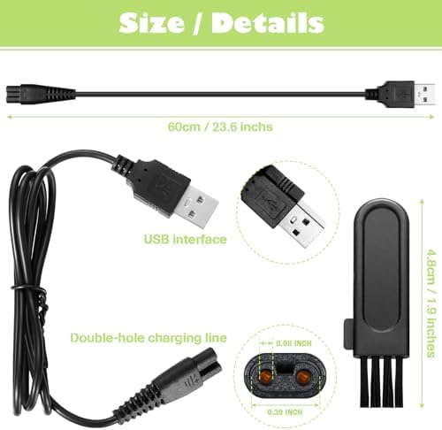 Honoson Head Shaver Power Cord Replacement Electric Shaver Charger Razor Cord USB Cable Charging Data Line and 5 Pieces Cleaning Brush Hair Clipper Compatible with Pitbull/norelco 9188 3188
