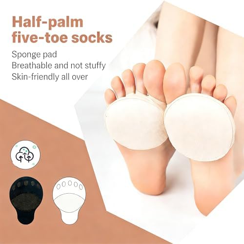 2 Pairs Forefoot Pads Sponge Toe Plug Half Socks Sweat Absorbing Cushion Inserts for High Heels Sneakers Black and Beige (Pack of 2)