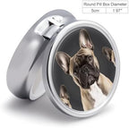 Round Pill Box French Bulldog Pill Case 3 Compartment Medicine Pill Organizer for Purse & Pocket Portable Travel Pillbox Medicine Vitamin Cod Liver Oil Storage Box Organizer