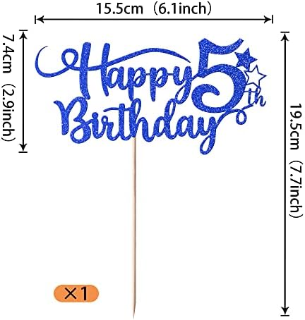Rsstarxi 1 Pack Happy 5th Birthday Cake Topper Glitter Number 5 Five Years Old Birthday Cake Pick Decoration for Celebrating 5th Birthday Anniversary Party Supplies Deep Blue