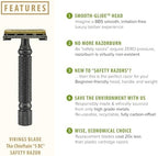 VIKINGS BLADE Double Edge Safety Razor for Men + 5 Swedish Steel Blades + Luxury Case. Smooth, Reusable, Recyclable (Chieftain “5 BC”)