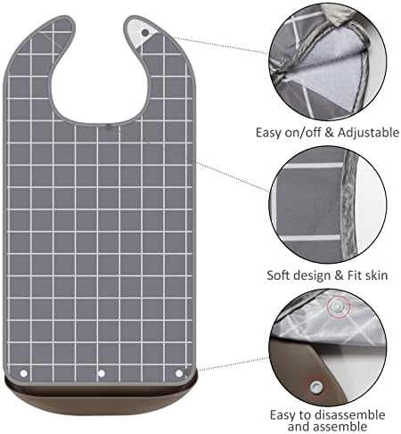 Bravace 4 Pack Adult Bibs for Eating Waterproof Clothing Protector with Detachable Crumb Catcher Adult Bibs for Women and Men