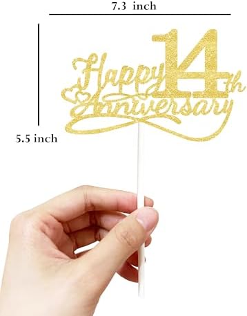 Happy 14th Anniversary Cake Toppers - 14th Wedding Anniversary Decorations, 14th anniversary cake topper, 14th Anniversary Party Decorations fourteen