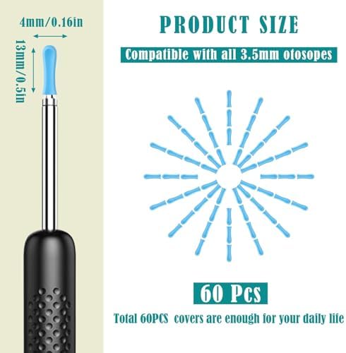 60 Pieces Ear Wax Removal Replacement Tips for Ear Camera, Replacement Tips Ear for Wet/Dry Ear Wax Cleaning - Ear Spoons Accessories Set for Teens Adults
