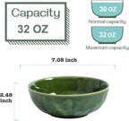 vicrays Ceramic Pasta Bowls Set, 32 Ounce Soup Bowls, Large Salad Bowls, Chip Resistant, Dishwasher Microwave Safe, Fluted stoneware Bowls for Kitchen, Serving Bowls, Set of 6 (Green)