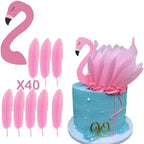 Flamingo Cake Toppers with Flamingo head plumages Set for Birthday Party Supplies Decor