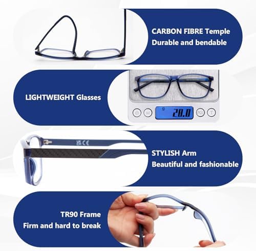 2 Pack Progressive Multifocus Reading Glasses Men TR90 Frame Lightweight Trifocal Transition Computer Readers