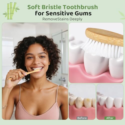NUDUKO Bamboo Toothbrushes Travel Toothbrush 10 Pack - BPA Free Plant-Based Soft Bristle Toothbrush, Eco-Friendly, Natural Wooden Tooth Brush, Biodegradable Soft Toothbrushes for Adults