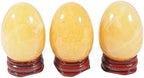 2" Natural Yellow Jade Egg with Wood Stand for Home Decoration, Polished Crystal Pocket Palm Sphere Fengshui Figurines Healing Reiki