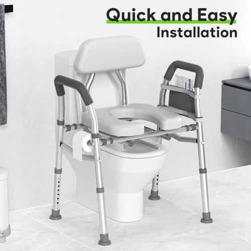 Raised Toilet Seat with Handles 400lb - Adjustable 3 in 1 Commode Chair for Toilet with Arms, Toilet Riser with Handles, Toilet Chair Over Toilet, Handicap Toilet Seat