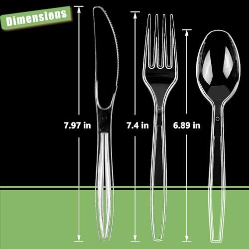 Zcaukya 300 Count Clear Plastic Silverware Set, 100 Forks, 100 Spoons, 100 Knives, Heavy Duty Disposable Cutlery Set Utensils Bulk for Parties, Events, Catering, Everyday Use