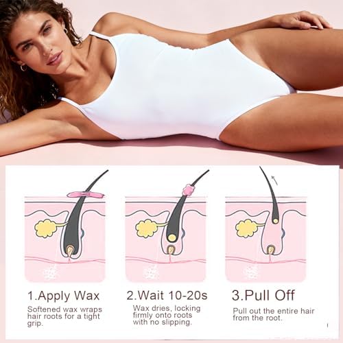 2lbs Wax Beads Includes 20 Sticks,Hard Wax Beads for Hair Removal and Sensitive Skin Friendly, Large Hard Wax for Brazilian, Bikini, Armpits, Face & Body At-Home Waxing, Rose
