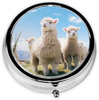 Cute Sheep Print Pill Box Round Pill Case 3 Compartment Mini Medicine Storage Box for Vitamins Portable Pill Organizer Metal Travel Pillbox Pill Container for Pocket Purse Office