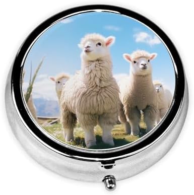 Cute Sheep Print Pill Box Round Pill Case 3 Compartment Mini Medicine Storage Box for Vitamins Portable Pill Organizer Metal Travel Pillbox Pill Container for Pocket Purse Office