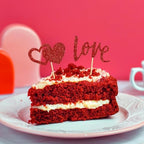 24pcs Valentine's Day Cupcake Toppers, Love Heart Rose Happy Valentines Day Cupcake Topper Red Glitter Valentine's Day Picks Party Cake Decorations for Wedding Valentine's Day (Red)