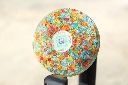 Jet International Mix Onyx Orgone Chakra Balancing Coaster and Positive Energy Generator Flower of Life and with 7 Healing Crystals for Spiritual Balance, Meditation, Reiki Gift
