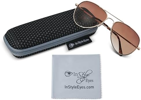 In Style Eyes C Moore Bifocal Reading Sunglasses - Wired Aviator Style Metal Frame Cheater Glasses - Non-Polarized Lens