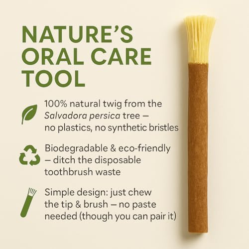 Natural Miswak Toothbrush Stick - 100% Authentic Miswak - Natural Biodegradable Tooth Cleaner (Pack of 1)