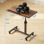 Overbed Tables,Bedside Table,Adjustable Height＆Protable Standing Rolling Desk,C-Shaped Home Office Desk for Livingroom and Bedroom,Brown
