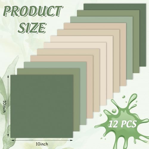 JarThenaAMCS 12Pcs Nude Sage Green Cotton Fabric Bundles 10 x 10 Inch Milky White Brown Green Fabric Squares 6 Colors Sewing Fabrics for DIY Craft Party Decor