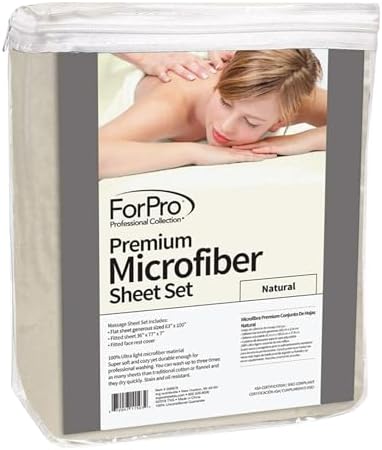 ForPro Professional Collection Premium Microfiber 3-Piece Massage Sheet Set, Natural, Ultra-Light, Stain, and Wrinkle-Resistant Includes Massage Flat and Fitted Sheet and Massage Face Rest Cover