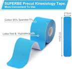 MuscleFix Pre-Cut Elastic Cotton Kinesiology Therapeutic Athletic Sports Tape, for Pain Relief and Support (5 cm * 5 m) 20 Precut 10” Strips (Blue)