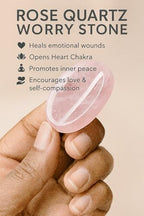 Rose Quartz Worry Stone – Natural Thumb Stone for Love, Anxiety Relief & Meditation | Pocket Palm Stone for Reiki, Crystal Healing, Stress Relief, Chakra Balancing & Spiritual Energy