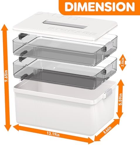 Citylife 3-Tier Medicine Cabinet Organizer,Medicine Cabinet First Aid Kit with Handle,Portable Multi-Purpose Storage Box Suitable for Family Emergency,Home,Travel,White