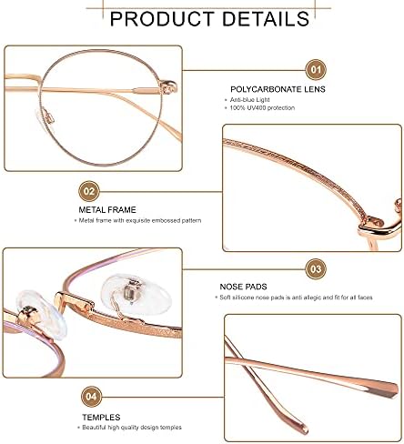 ANDWOOD Blue Light Blocking Glasses Women Men Small Face Computer Clear Bluelight Blocker Super Lightweight Metal Frame Round