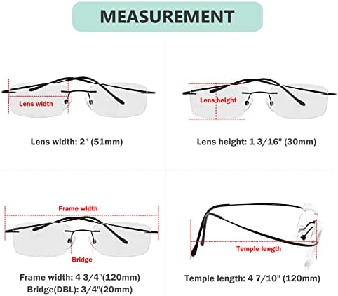 Eyekepper Titanium Rimless Reading Glasses Readers Men Women Black +2.0