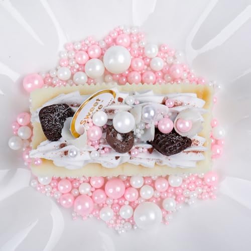 Pink and White Pearl Sprinkles for Cake Decorating, 130g/4.6oz Edible Valentines Sprinkles Mix, Sugar Candy Pearls for Baking, Cookie Decorations and Cupcake Toppings, Wedding Shower Party Supplies