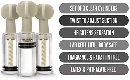 Blush Temptasia Clit & Nipple Twist Suckers - Set of 3 Adjustable Suckers - Twist to Increase Vacuum - Heighten Sensitivity & Arousal - 1.25" Width Durable Acrylic Cylinders - Kinky Sex Toy for Women