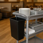 TrueCraftware- Refuse Bin for Utility/Bussing Cart 13" x 9-1/14" x 22" Black Color- Wastebasket Trash Can Plastic Restaurant Tub Fits Rolling Utility Cart Attachable