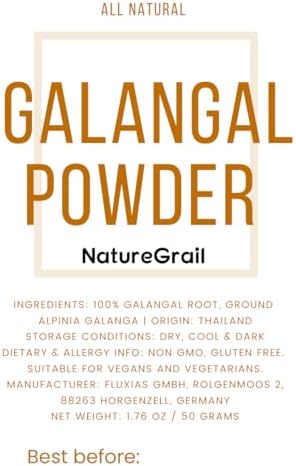 Galangal Powder, Made From 100% Alpinia galanga - Pure, Natural Greater Galangal, Lengkuas, and Blue Ginger - Net Weight: 1.76oz/50g