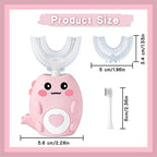 Kids Electric U Shaped Toothbrush, Sonic Automatic Toothbrush Kids with 4 Brush Heads, 3 Cleaning Modes, Cartoon Dinosaur IPX7 Waterproof 360º Round Toddler Electric Toothbrush(Pink, Ages 2-12)