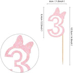 Ercadio 24Pcs Girls 3rd Birthday Cupcake Toppers Glitter Pink Bow Number 3 Cupcake Picks for Pink Bow Baby Girls 3rd Birthday Anniversary Cake Decorations Supplies