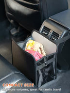 Ginsco 2 Gallons Open-Top Car Trash Can, Hanging Leakproof Car Trash Bag with Water-proof PEVA Liner, Stand Trash Bag for Cars Foldable Automotive Garbage Can for Cars SUV Truck RV Black