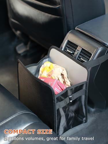Ginsco 2 Gallons Open-Top Car Trash Can, Hanging Leakproof Car Trash Bag with Water-proof PEVA Liner, Stand Trash Bag for Cars Foldable Automotive Garbage Can for Cars SUV Truck RV Black