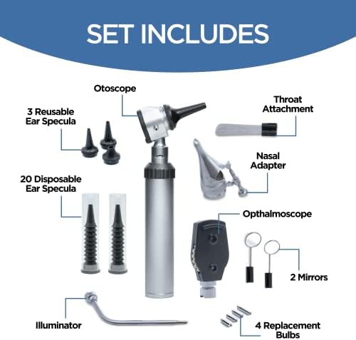 Zyrev Otoscope Oph Diagnostic Set - 36 Piece Medical and Nursing Student Otoscope/Opthalmoscope Diagnostic Kit - with Leather Case for Educational and Professional Settings (Regular)