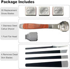 36 Pcs Callus Shaver for Feet Set, Foot Callus Shaver, (1 Stainless Foot File &1 Foot File Heads & 4 Pedicure Knife & 30 Replacement Slices Blades)