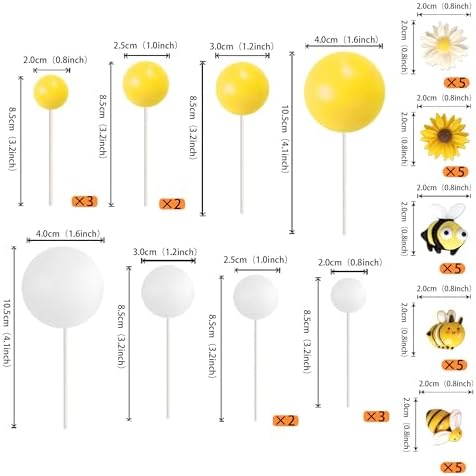 39 Pack Bee Cake Decorations Happy Bee Day Cake Topper Balls Cake Picks Honeycomb Daisy Sunflower Cake Decoration for Bee Themed Birthday Party Supplies