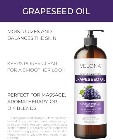 velona Grapeseed Oil 16 fl oz | 100% Pure and Natural Carrier Oil | Refined | Skin, Face, Body, Hair Care | Use Today - Enjoy Results