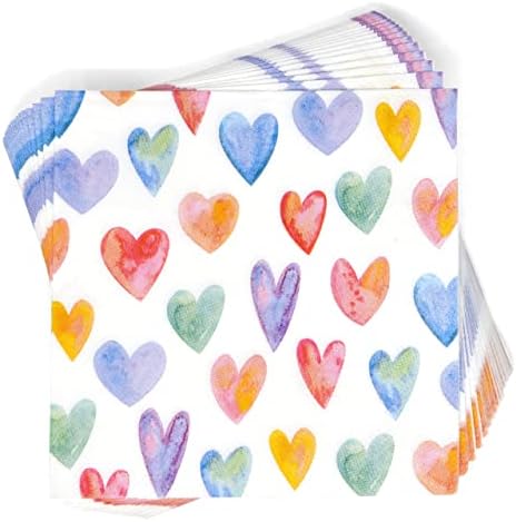 Gift Boutique Valentine’s Day Heart Beverage Napkins, 100 Count 3-Ply Cocktail Napkins with Colorful Heart Design