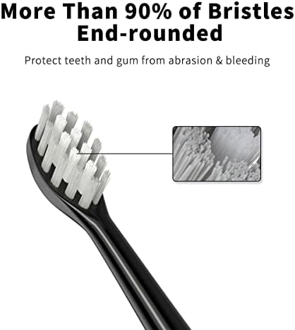 Replacement Toothbrush Heads Compatible with TAO Clean Electric Toothbrush Heads, W Shape Design Planted with Nylon Bristle (Black)