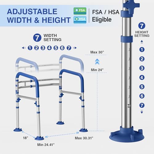 Loyoda Foldable Toilet Safety Rails for Seniors - Adjustable Toilet Safety Frame & Toilet Handles for Elderly & Disabled, Fits Most Toilets, 350lb Capacity, Blue