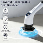 Electric Spin Scrubber for Cleaning, Adjustable Shower Brush with 7 Replaceable Heads & Power LED Display, 2 Speed Waterproof Cordless Shower Scrubber for Bathtub, Kitchen, Car, White
